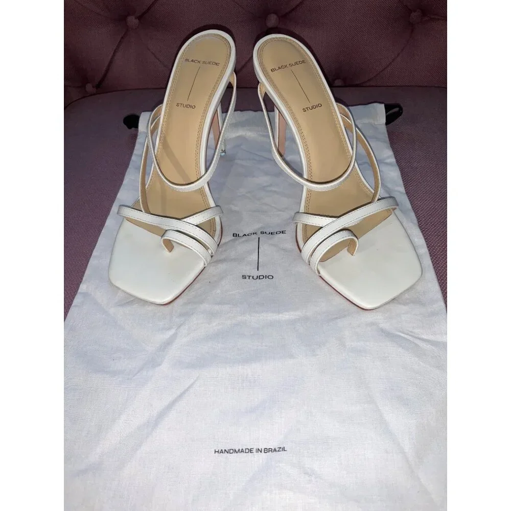 BLACK SUEDE STUDIO Cindy Sandals in White Leather 38 Womens High Heels